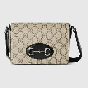 Gucci Horsebit 1955 GG Supreme Canvas Leather Messenger Bag Tan Black